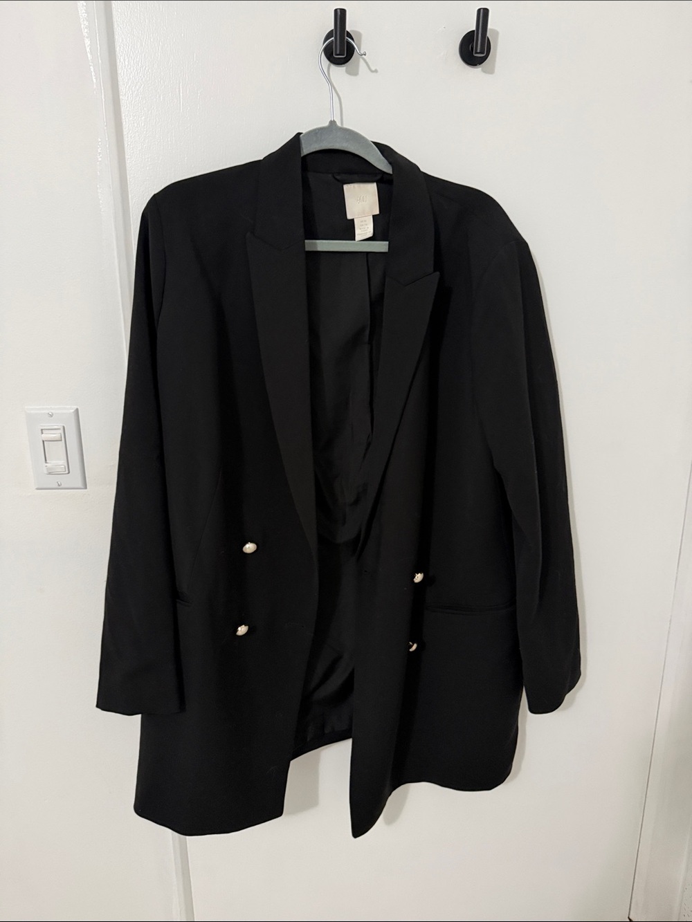 H&M Black Double-Breasted Blazer with Decorative Buttons